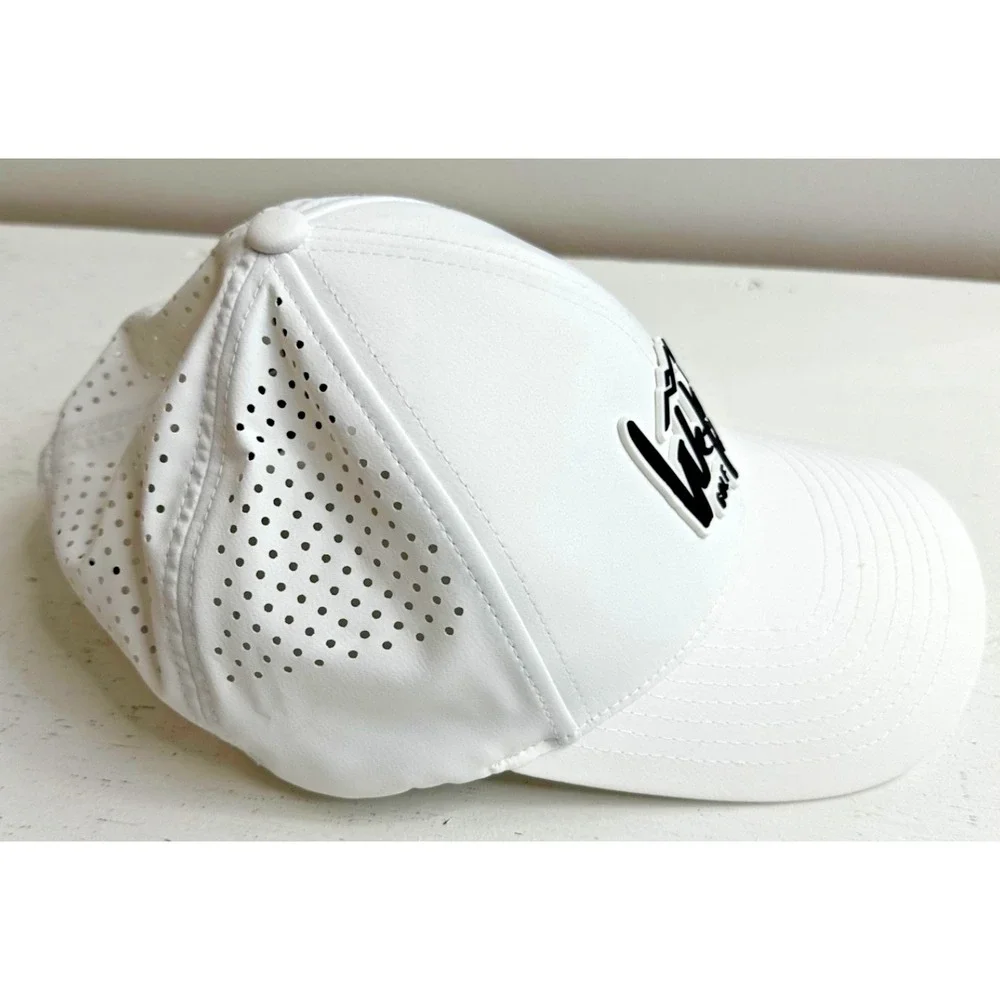 Branded Bills white mens golf hat hook and loop adjust flexfit logo